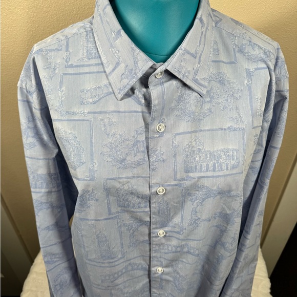 Tasso Elba Mens Tourista Jacquard Regular Fit Button Down Shirt Blue XL - Picture 2 of 8